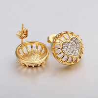 Rose Gold Platinum Plated Earrings Stud AAA Zirconia Push Back Heart .56" L272