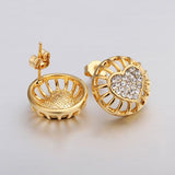 Rose Gold Platinum Plated Earrings Stud AAA Zirconia Push Back Heart .56" L272