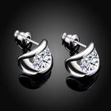 Gold Platinum Plated  Earrings Stud AAA Zirconia Push Back .36" L245