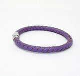 Unisex Men's Genuine  Leather Stainless Steel Magnetic Clasp Bracelet Purple