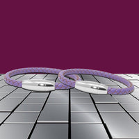 Unisex Men's Genuine  Leather Stainless Steel Magnetic Clasp Bracelet Purple