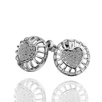 Rose Gold Platinum Plated Earrings Stud AAA Zirconia Push Back Heart .56" L272