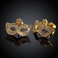 Rose Gold Plated Earrings Zirconia Push Back Mask .68" L257