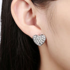 Rose Gold Platinum Plated  Earrings Stud AAA Zirconia Push Back Heart .64" L241