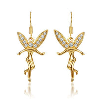 Rose Gold Platinum Plated Earrings Zirconia Fish Hook Tinkerbell Fairy .64" L305