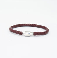 Unisex Men's Genuine Leather Stainless Steel Magnetic Clasp Bracelet Burgundy