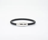 Unisex Genuine Leather Stainless Steel Magnetic Clasp Bracelet Black 8" Inches