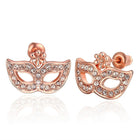 Rose Gold Plated Earrings Zirconia Push Back Mask .68" L257