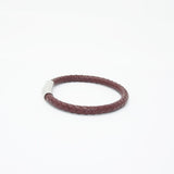 Unisex Men's Genuine Leather Stainless Steel Magnetic Clasp Bracelet Burgundy