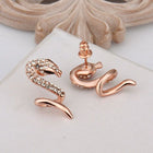 Rose Gold Platinum Plated  Earrings Stud AAA Zirconia Push Back Snake .48" L313