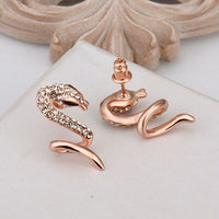Rose Gold Platinum Plated  Earrings Stud AAA Zirconia Push Back Snake .48" L313