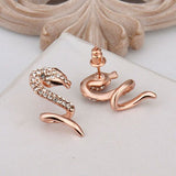 Rose Gold Platinum Plated  Earrings Stud AAA Zirconia Push Back Snake .48" L313