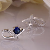 Sterling Silver Plated Blue Earrings Stud AAA Zirconia Push Back  L354