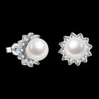 Platinum Plated Purple Fuchsia Earrings Stud Synthetic Pearl Push Back l165