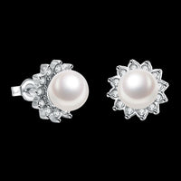 Platinum Plated Purple Fuchsia Earrings Stud Synthetic Pearl Push Back l165