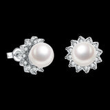 Platinum Plated Purple Fuchsia Earrings Stud Synthetic Pearl Push Back l165