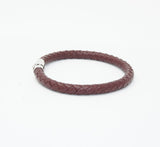 Unisex Men's Genuine Leather Stainless Steel Magnetic Clasp Bracelet Burgundy