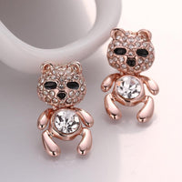 Rose Gold Platinum Plated Black Earrings AAA Zirconia Push Back Bear .44" L320