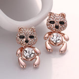 Rose Gold Platinum Plated Black Earrings AAA Zirconia Push Back Bear .44" L320
