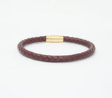 Unisex Men's Genuine Leather Stainless Steel Magnetic Clasp Bracelet Burgundy