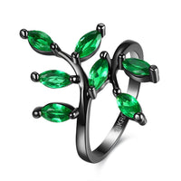 Gold Plated Black Gunmetal P Fashion Ring Green AAA Zirconia Women Leaves B316