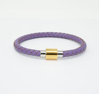 Unisex Men's Genuine  Leather Stainless Steel Magnetic Clasp Bracelet Purple