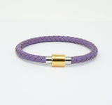 Unisex Men's Genuine  Leather Stainless Steel Magnetic Clasp Bracelet Purple