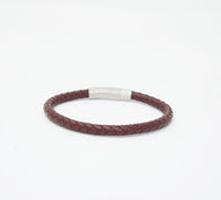 Unisex Men's Genuine Leather Stainless Steel Magnetic Clasp Bracelet Burgundy