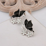 Rose Gold Platinum Plated Black Earrings Zirconia Push Back Butterfly .68" L303