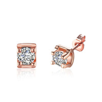 Rose Gold Platinum Plated Earrings Stud AAA Zirconia Push Back .24" L323