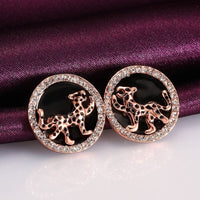 Rose Gold Plated Platinum Black Earrings AAA Zirconia Push Back  Jaguar.84" L255