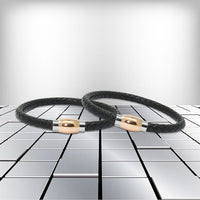 Unisex Genuine Leather Stainless Steel Magnetic Clasp Bracelet Black 8" Inches