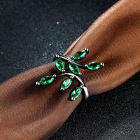 Gold Plated Black Gunmetal P Fashion Ring Green AAA Zirconia Women Leaves B316