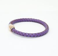 Unisex Men's Genuine  Leather Stainless Steel Magnetic Clasp Bracelet Purple