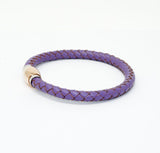 Unisex Men's Genuine  Leather Stainless Steel Magnetic Clasp Bracelet Purple