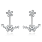 Rose Gold Platinum Plated  Earrings AAA Zirconia Push Back Flowers .72" L224