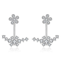 Rose Gold Platinum Plated  Earrings AAA Zirconia Push Back Flowers .72" L224