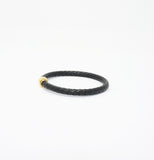 Unisex Genuine Leather Stainless Steel Magnetic Clasp Bracelet Black 8" Inches