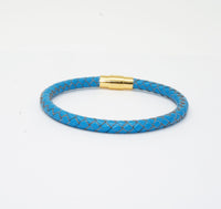 Unisex Men's Genuine  Leather Stainless Steel Magnetic Clasp Bracelet Light Blue