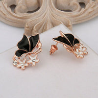 Rose Gold Platinum Plated Black Earrings Zirconia Push Back Butterfly .68" L303