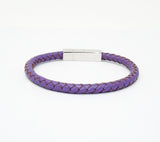 Unisex Men's Genuine  Leather Stainless Steel Magnetic Clasp Bracelet Purple