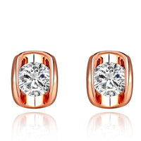 Rose Gold Platinum Plated Earrings AAA Zirconia Push Back .28" L258