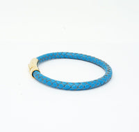 Unisex Men's Genuine  Leather Stainless Steel Magnetic Clasp Bracelet Light Blue