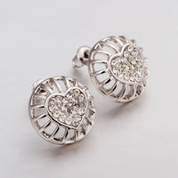Rose Gold Platinum Plated Earrings Stud AAA Zirconia Push Back Heart .56" L272