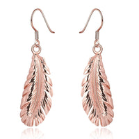 Rose Gold Plated Earrings Drop Dangle Fish Hook Leaf 52" L265