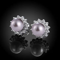 Platinum Plated Purple Fuchsia Earrings Stud Synthetic Pearl Push Back l165