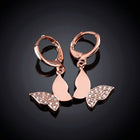 Rose Gold Plated Earrings Drop Dangle AAA Zirconia Leverback Butterfly .6" L231