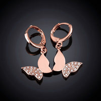 Rose Gold Plated Earrings Drop Dangle AAA Zirconia Leverback Butterfly .6" L231