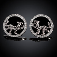 Rose Gold Plated Platinum Black Earrings AAA Zirconia Push Back  Jaguar.84" L255