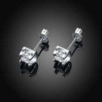 Rose Gold Platinum Plated Earrings Stud AAA Zirconia Push Back .24" L323